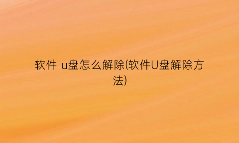 软件u盘怎么解除(软件U盘解除方法)